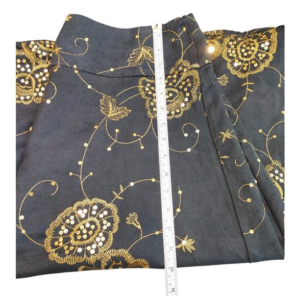 Richard Malcolm A LIne Midi Skirt Floral Sequin Embroidered Gold Black Womens 14 - Picture 6 of 7